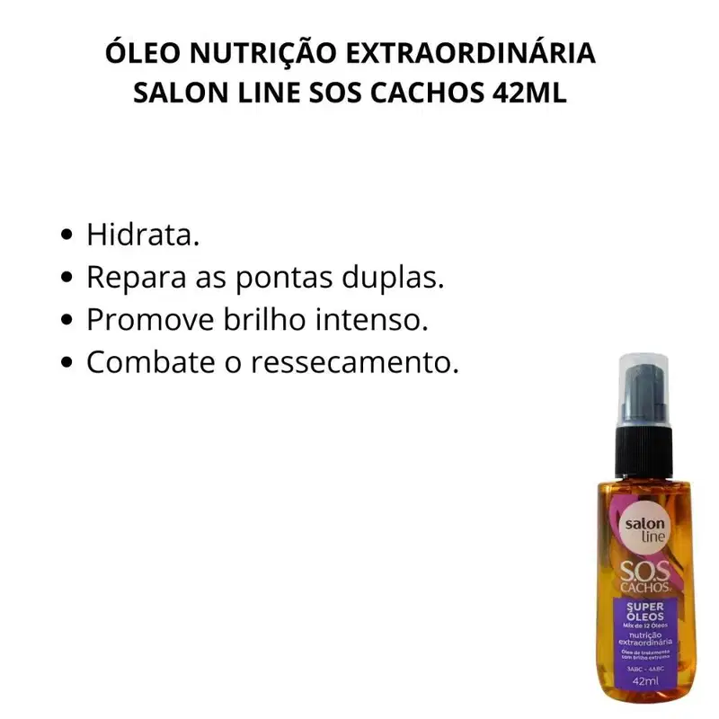 Óleo Capilar Salon Line S.O.S Cachos Super Óleos. Volumetria de 42ml.