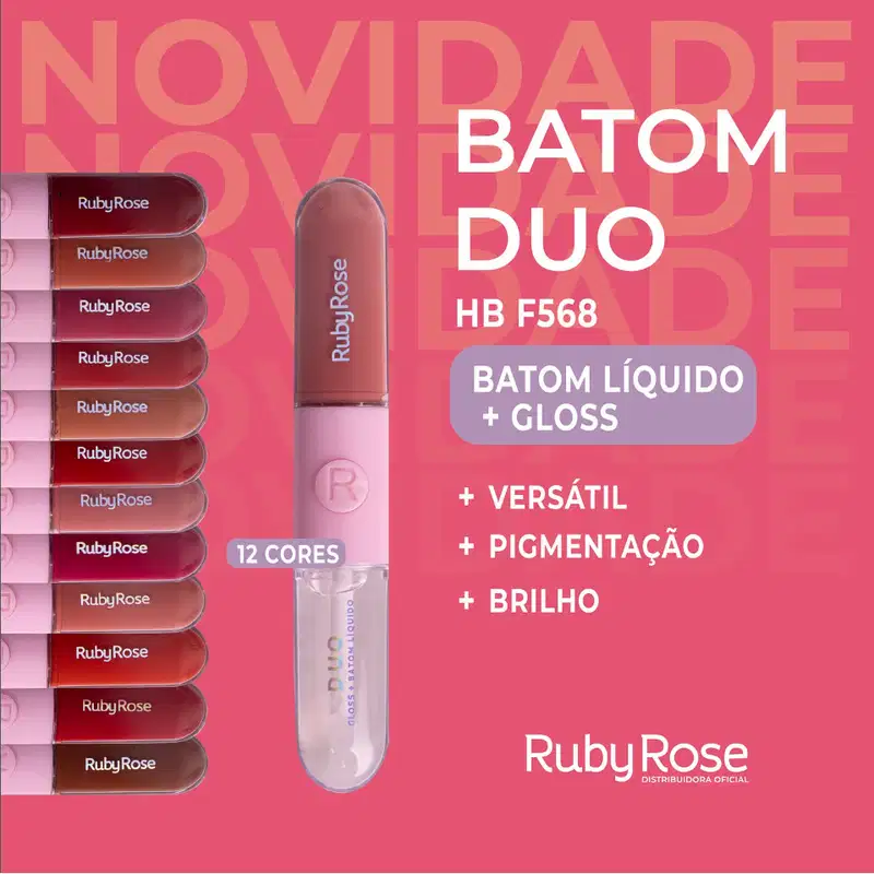 BATOM E GLOSS LIQUIDO DUO LD07 RUBYROSE