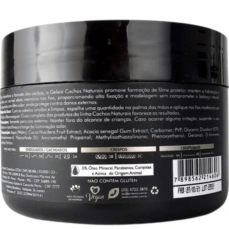 Arvensis Cosméticos Naturais Cachos Naturais - Gelatina Ativadora Fixação Leve 250g
