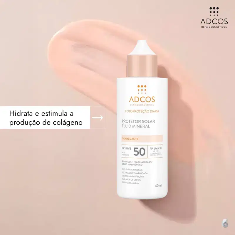 Adcos Fotoproteção Diária Fluid Mineral FPS 50 Tonalizante - Protetor Solar Facial Com Cor 40ml