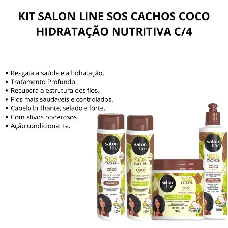 Kit Salon Line Sos Cachos Coco Hidratação Nutritiva C/4