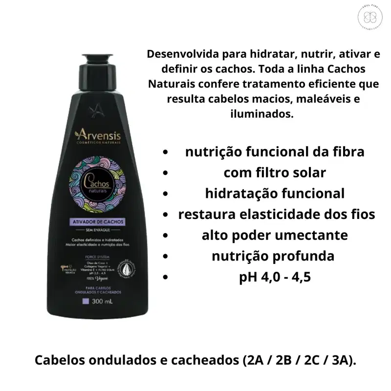 Ativador de cachos Cachos Naturais Ondulados e Cacheados de Arvensis. Volumetria 300ml