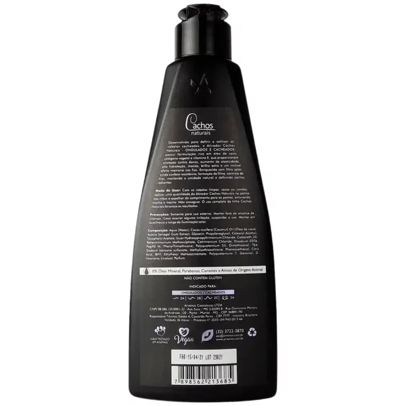 Ativador de cachos Cachos Naturais Ondulados e Cacheados de Arvensis. Volumetria 300ml