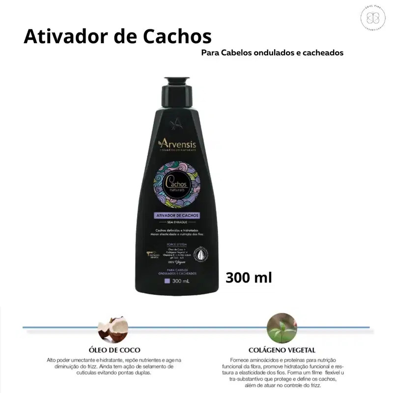 Ativador de cachos Cachos Naturais Ondulados e Cacheados de Arvensis. Volumetria 300ml