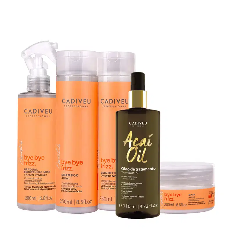 Kit Cadiveu Professional Bye Bye Frizz Shampoo Condicionador Selagem Gradativa Máscara e Açaí Oil 110 (5 produtos)