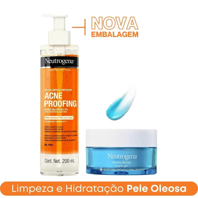 KIT Skin Care NEUTROGENA Facial Gel de Limpeza ACNE PROOFING 200ML + Hidratante HYDRO BOOST 50G