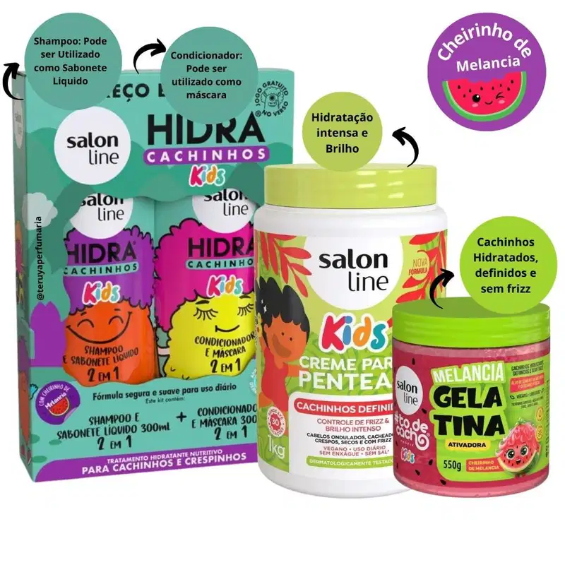 Kit Salon Line Hidra Cachinhos + Creme e Gelatina Melancia