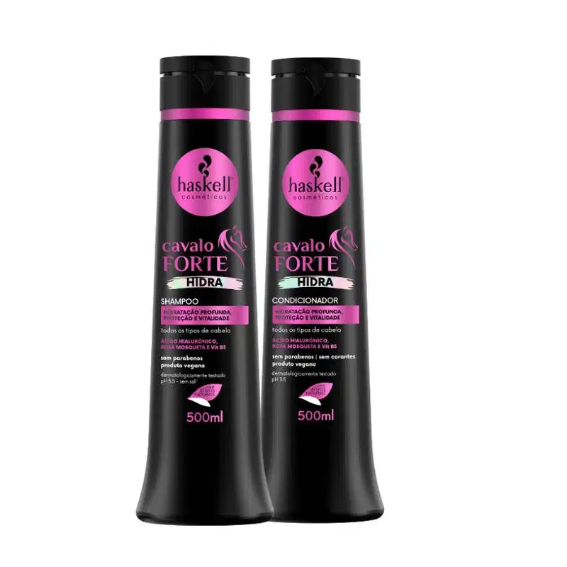 Kit Shampoo e Condicionador Hidratação e Crescimento Cavalo Forte Hidra Haskell 500ml + Brinde