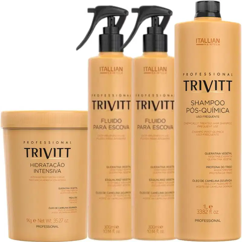 Conjunto de produtos para cabelos da marca Itallian Hairtech. Todos os itens são originais da linha Trivitt.