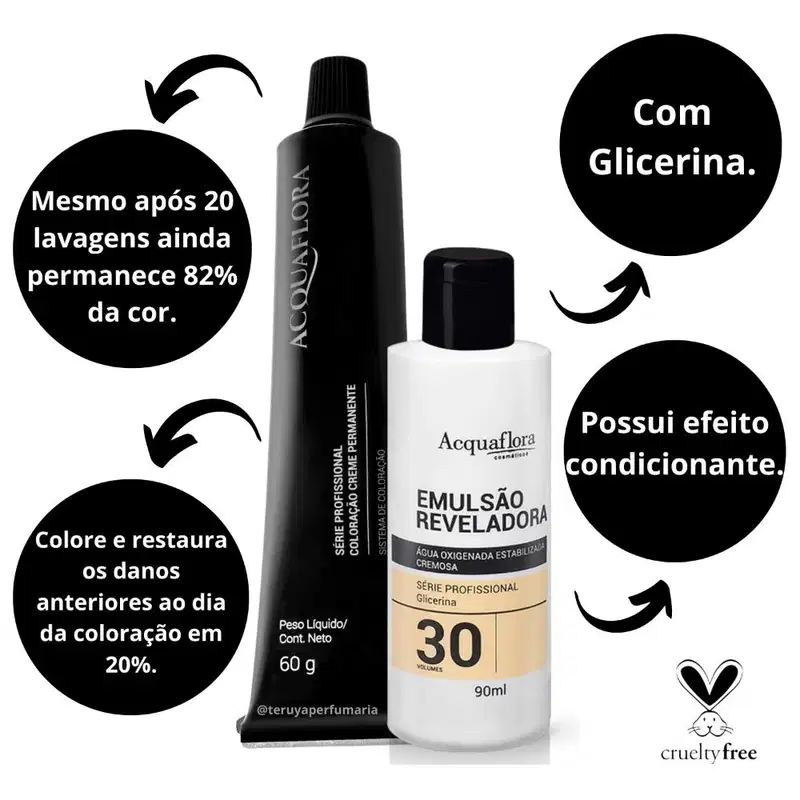 Kit Acquaflora Coloração 6.4 Louro Escuro Acobreado + Água Oxigenada 30 Volumes (2 Produtos)