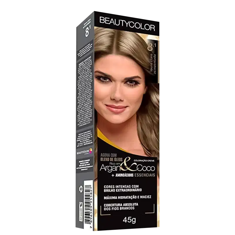 BeautyColor Argan & Coco 8.1 Louro Claro Acinzentado - Coloração Permanente 45g