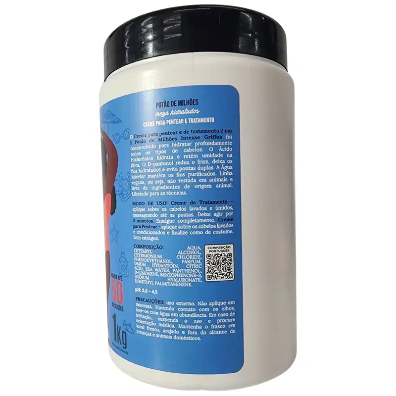 Griffus Intense Creme Para Pentear e Tratamento 2 em 1 Mega Hidratados Vegano Potão de Milhões 1kg