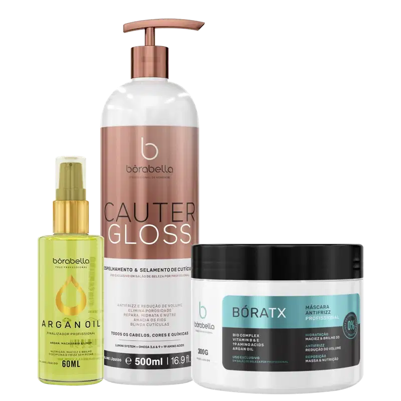 Borabella Cauter Gloss 500ml + Óleo Argan 60ml + Bóratx 300g
