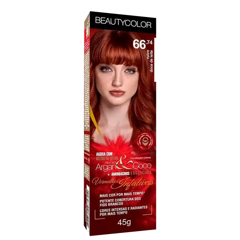 BeautyColor Argan & Coco 66.74 Ruivo Doce De Leite - Coloração Permanente 45g