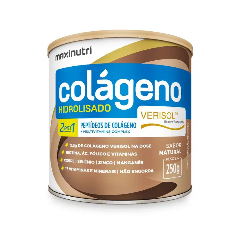 COLÁGENO HIDROLISADO 2 EM 1 VERISOL ANTIRUGA MAXINUTRI NATURAL 250GR