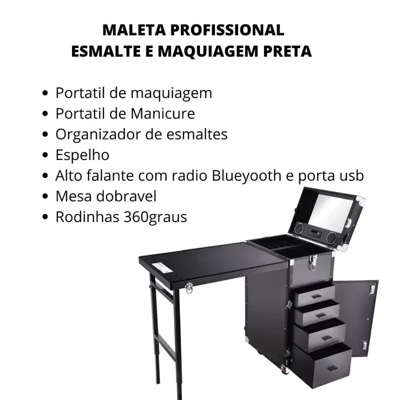 Maleta Profissional Boeki Estação Esmalte e Maquiagem Preta Kc-493