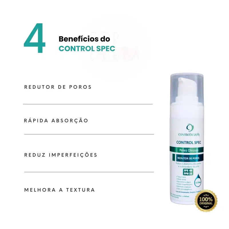 Control Spec  Redutor de Poros Filtro Solar FPS 40 30g - Natural