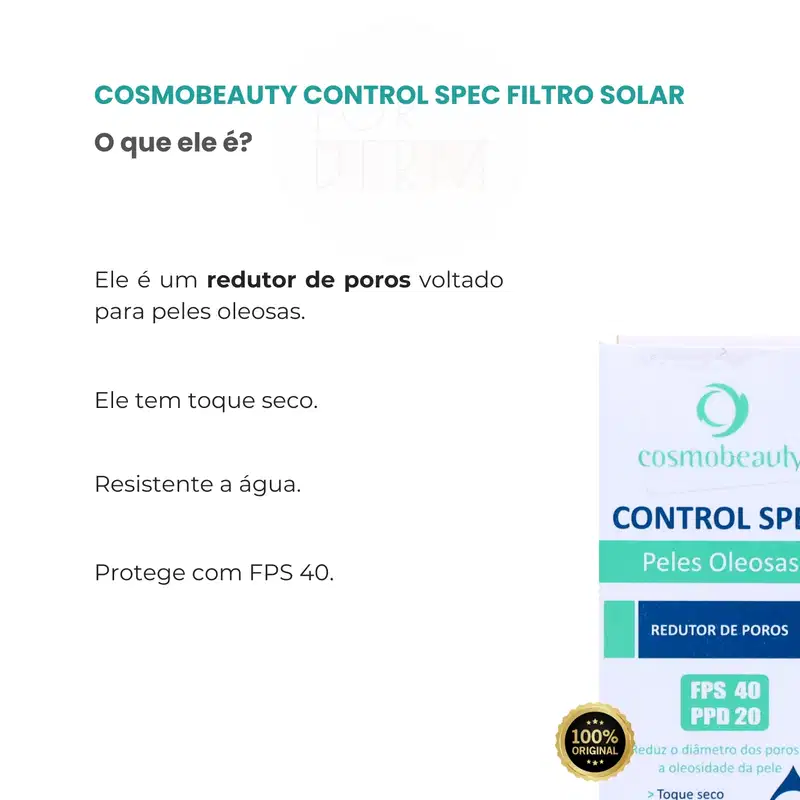Control Spec  Redutor de Poros Filtro Solar FPS 40 30g - Natural