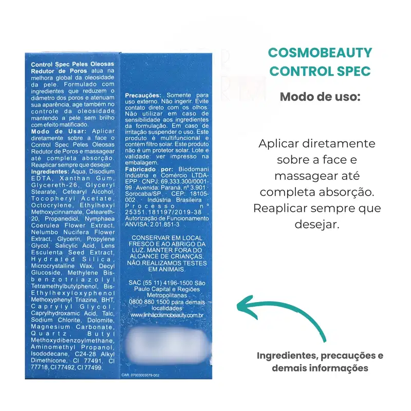 Control Spec  Redutor de Poros Filtro Solar FPS 40 30g - Natural