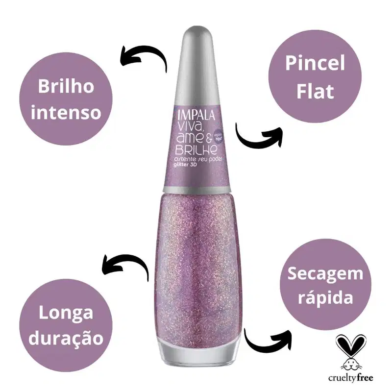 Esmalte Glitter 3D Impala Viva, Ame e Brilhe Ostente seu Poder 7,5ml