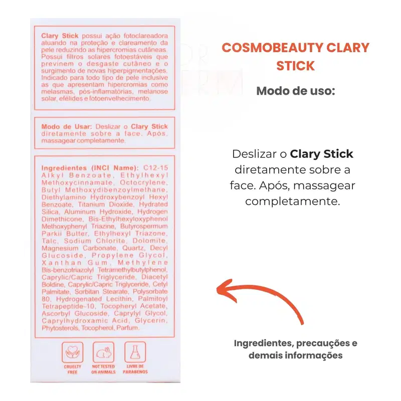 Cosmobeauty Clary Stick Toque Seco Clareador FPS 85 - Protetor Solar 18g