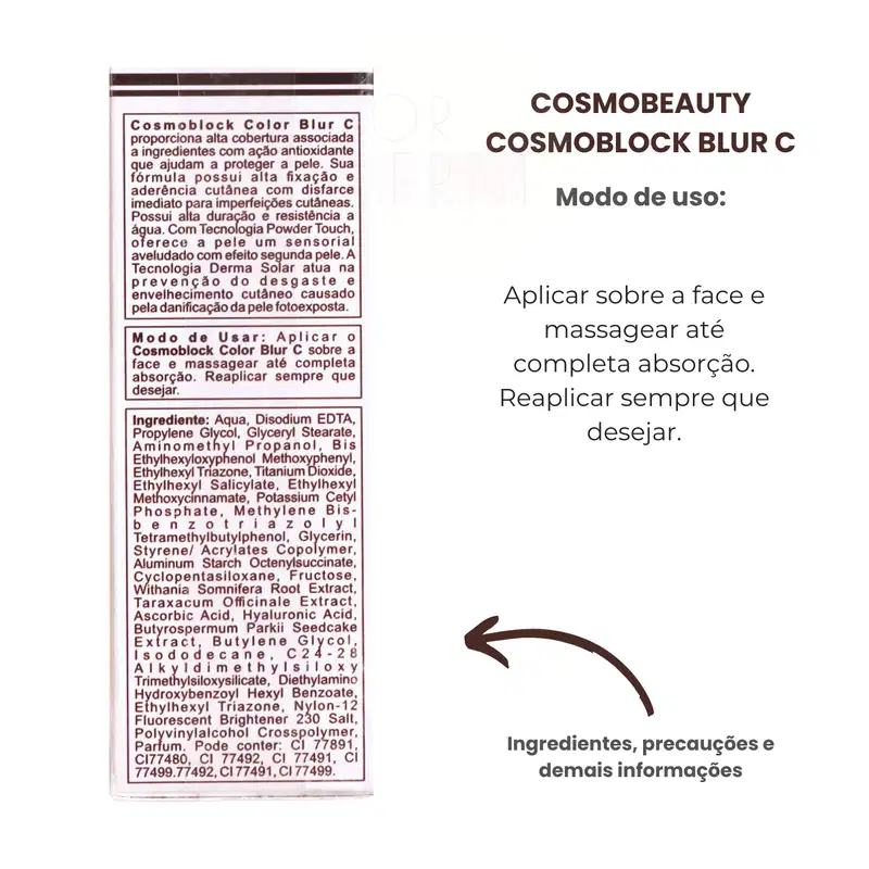 Cosmobeauty Blur C FPS 98 Vitamina C e Ácido Hialurônico Bronze - Protetor Solar 50g