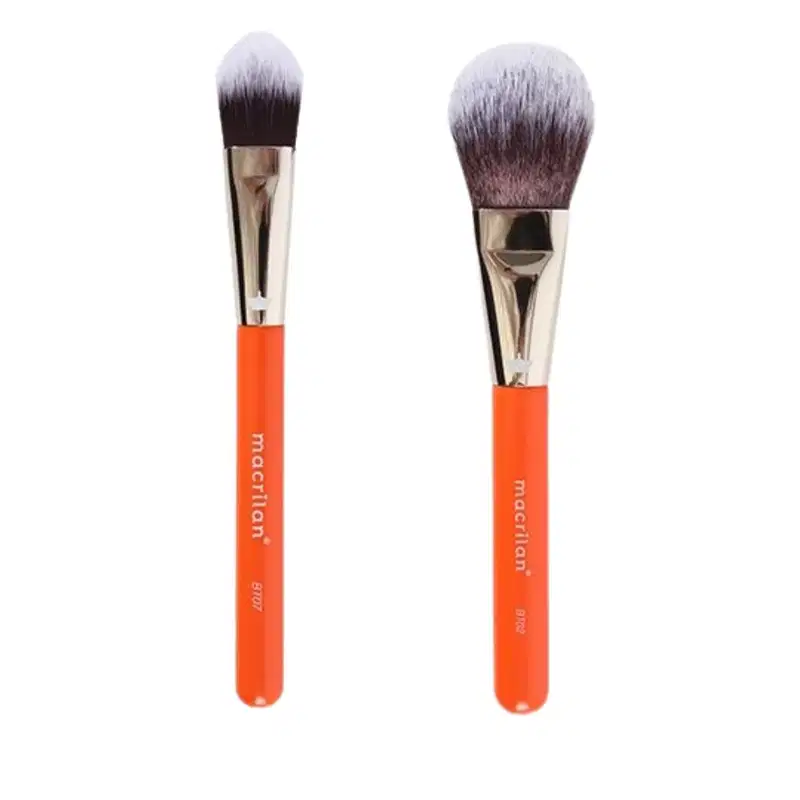 Pincel Língua De Gato P/Base Linha Beauty Tools Macrilan BT07 + Pincel BT02 para Pó, Contorno e Iluminador