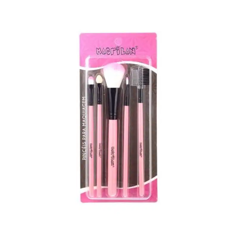 Kit Com 5 Pincéis Para Maquiagem - Macrilan - KP5-9 - rosa