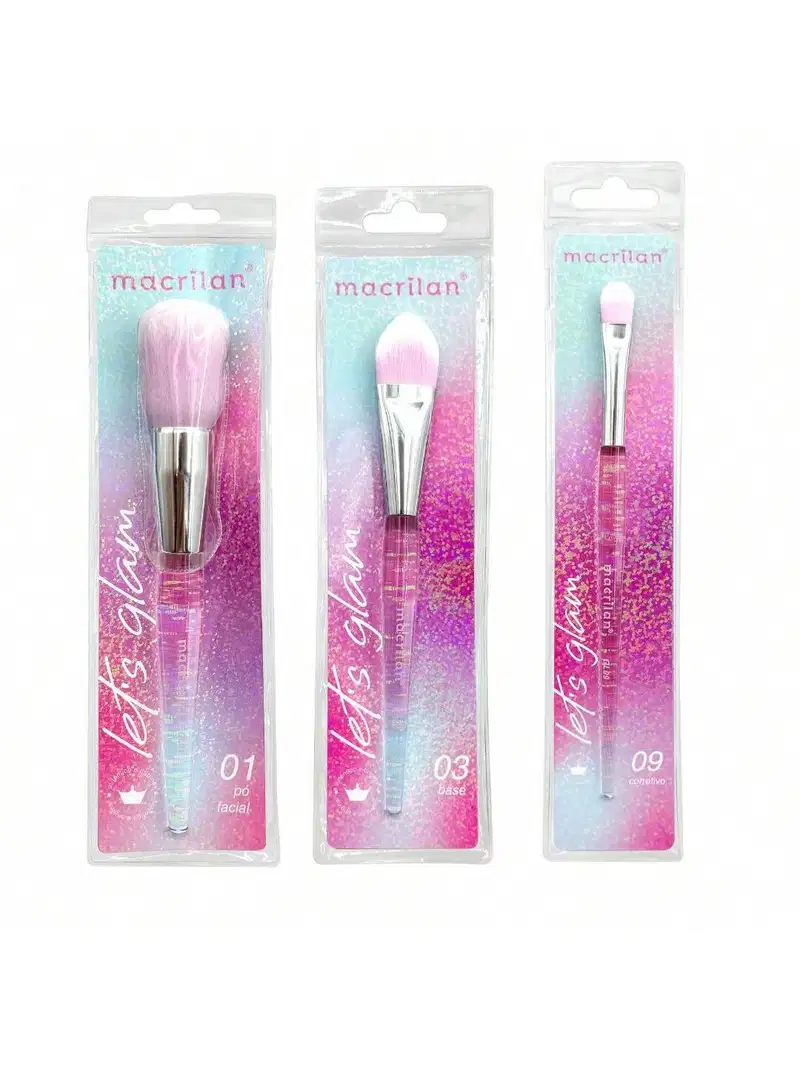 Kit Face Let's Glam Com 3 Pincéis Profissionais - Macrilan