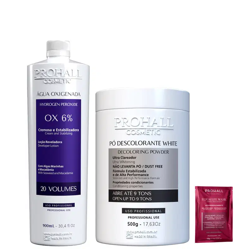 Kit Descoloração Pó Ultra Clareador Branco e Ox 20 Prohall