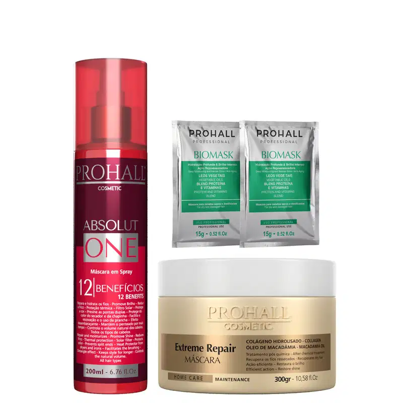 Kit Máscara de Hidratação e Reparação Spray 12 Em 1 Prohall