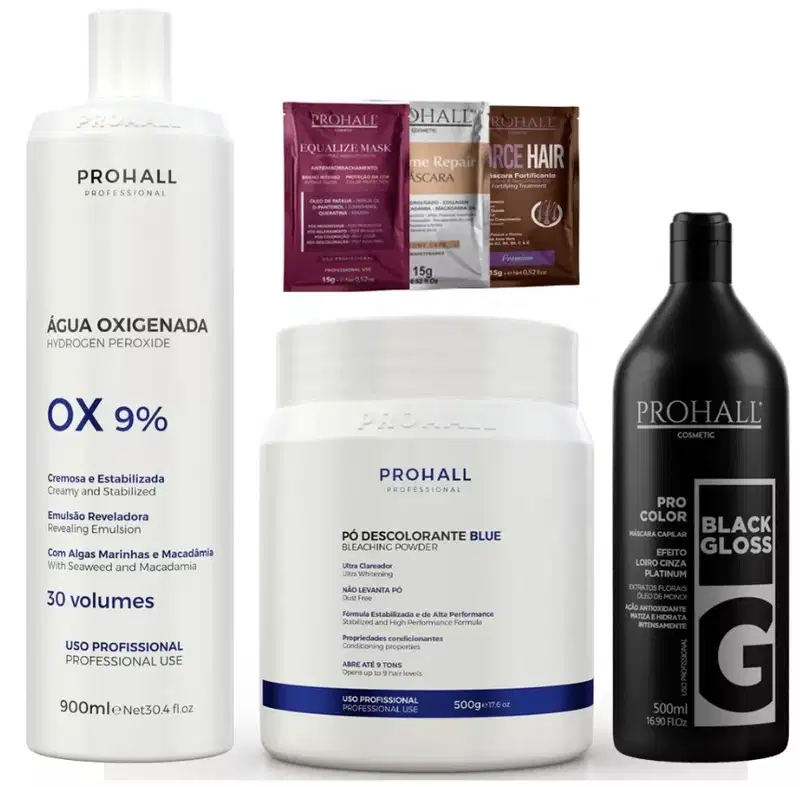 Kit Ox 30 Pó Descolorante Azul e Matizador Black Prohall