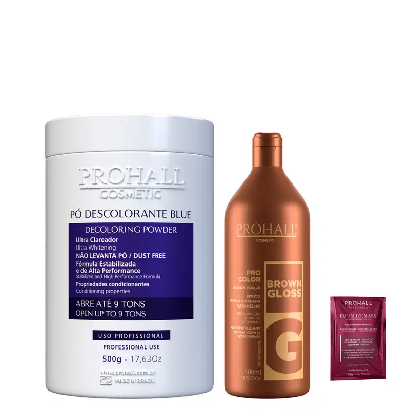 Kit Prohall Matizador Caramelo e Pó Descolorante Azul