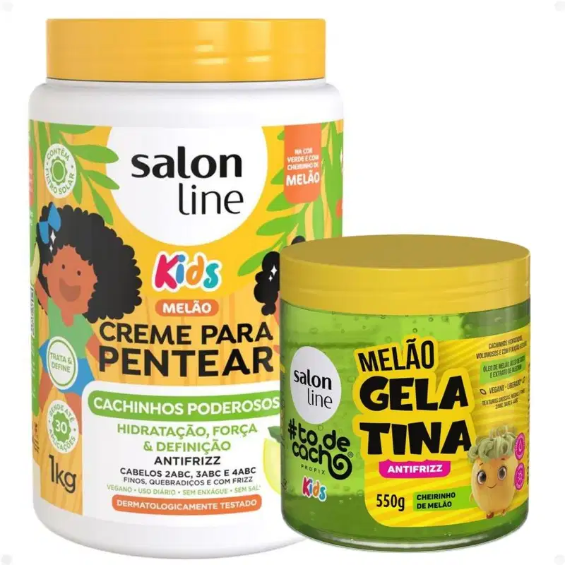 Kit Salon Line Kids 1 Creme para Pentear e 1 Gelatina Antifrizz Melão