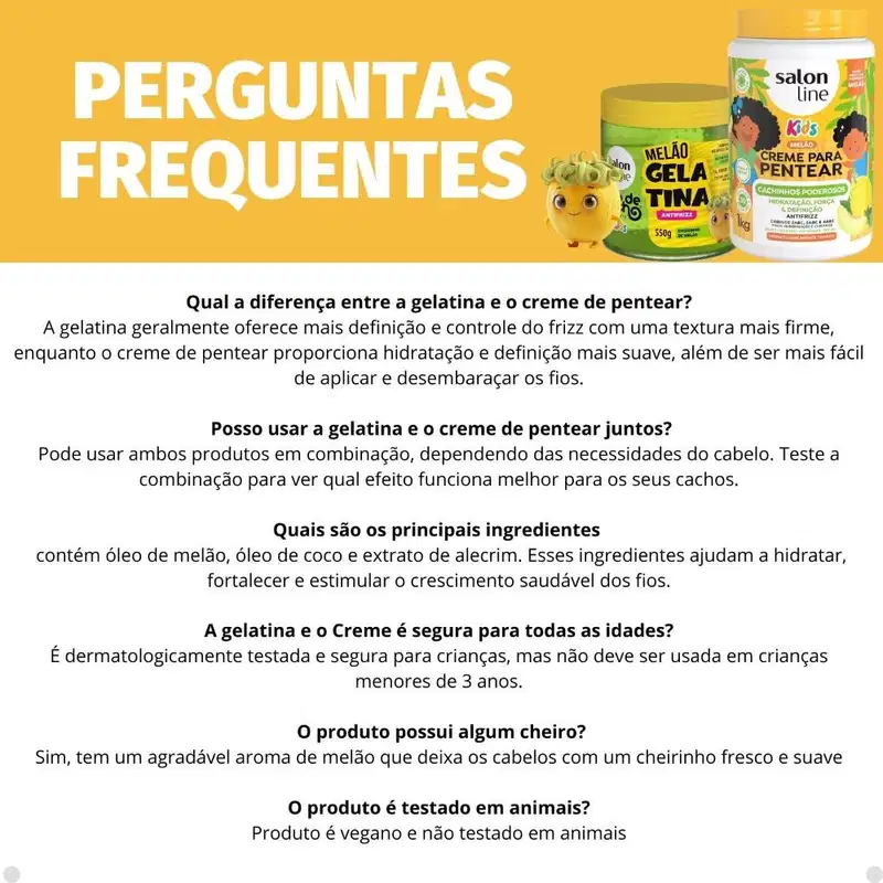 Kit Salon Line Kids 1 Creme para Pentear e 1 Gelatina Antifrizz Melão