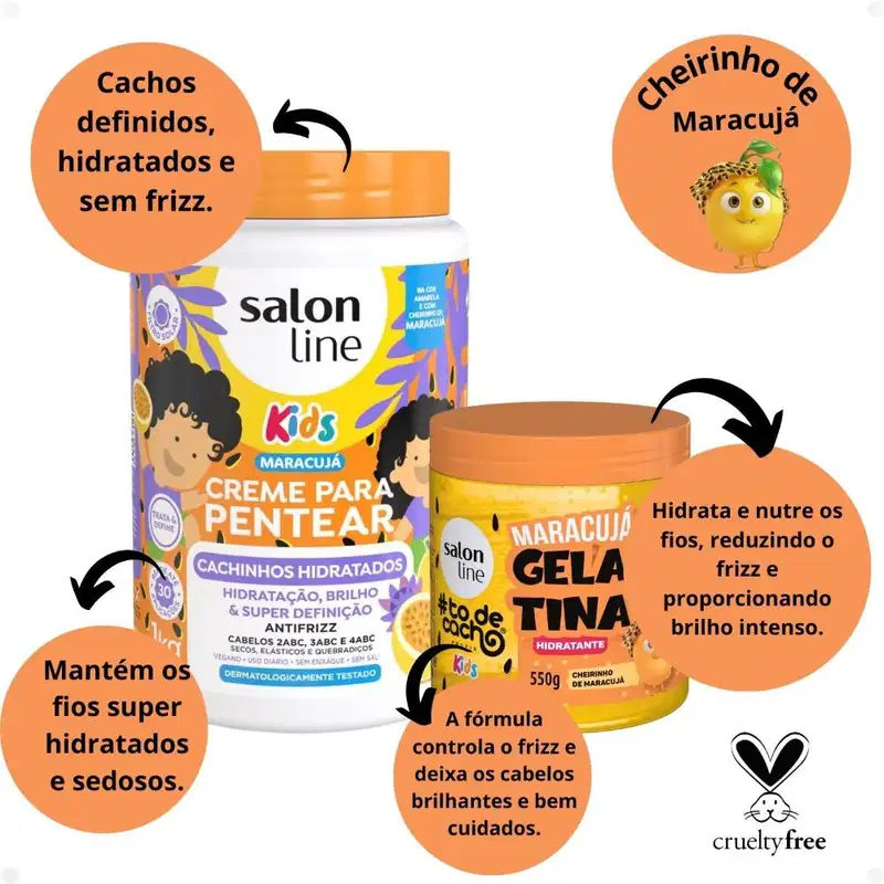 Kit Salon Line Kids 1 Creme para Pentear e 1 Gelatina Hidratante Maracujá