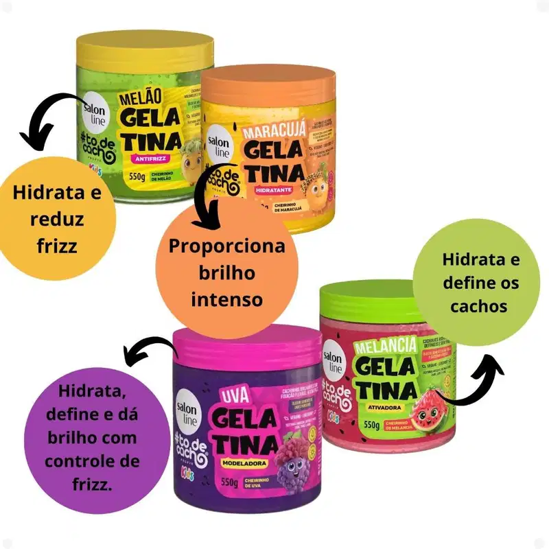 Kit Salon Line Kids 4 Gelatina: Melão, Maracujá, Uva e Melancia