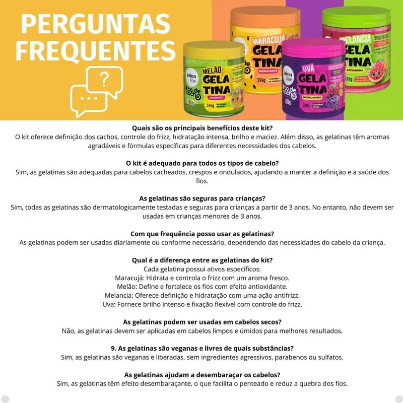 Kit Salon Line Kids 4 Gelatina: Melão, Maracujá, Uva e Melancia