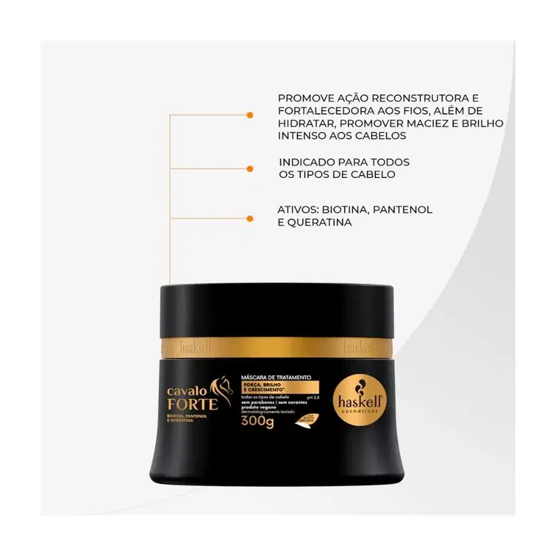 Kit de Máscaras Vegana para Cronograma Capilar Haskell Cavalo Forte Mandioca Murumuru 300g