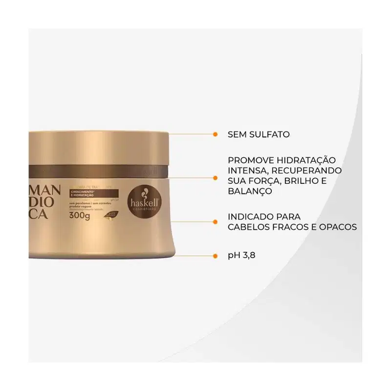 Kit de Máscaras Vegana para Cronograma Capilar Haskell Cavalo Forte Mandioca Murumuru 300g