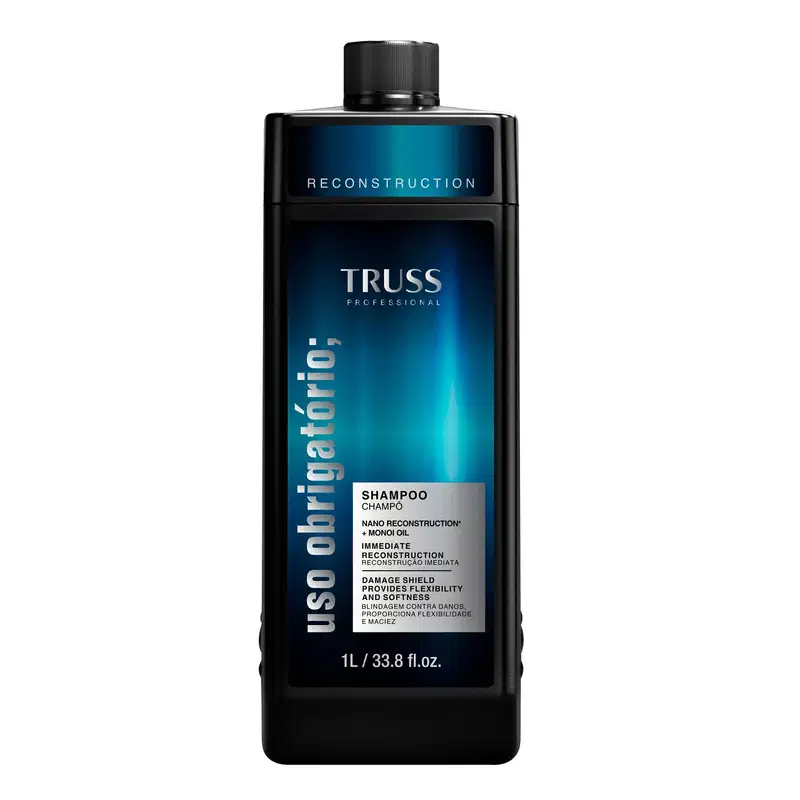 A imagem mostra um frasco grande de 1L de shampoo.