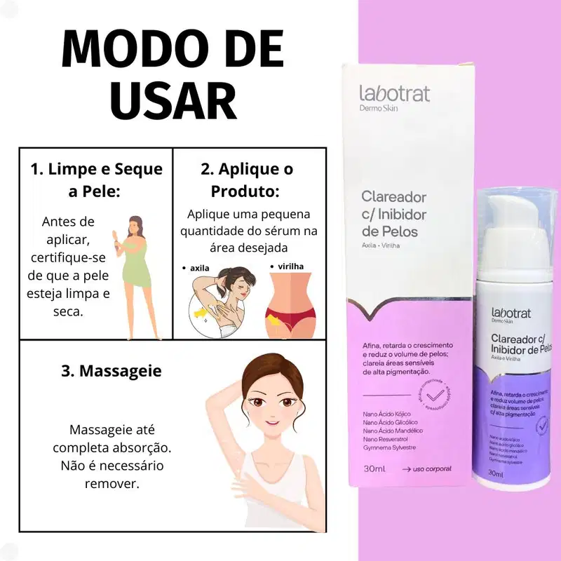 Kit Labotrat Dermo Skin: Inibidor de Pelos Facial e Corporal + Clareador para Virilha e Axilas
