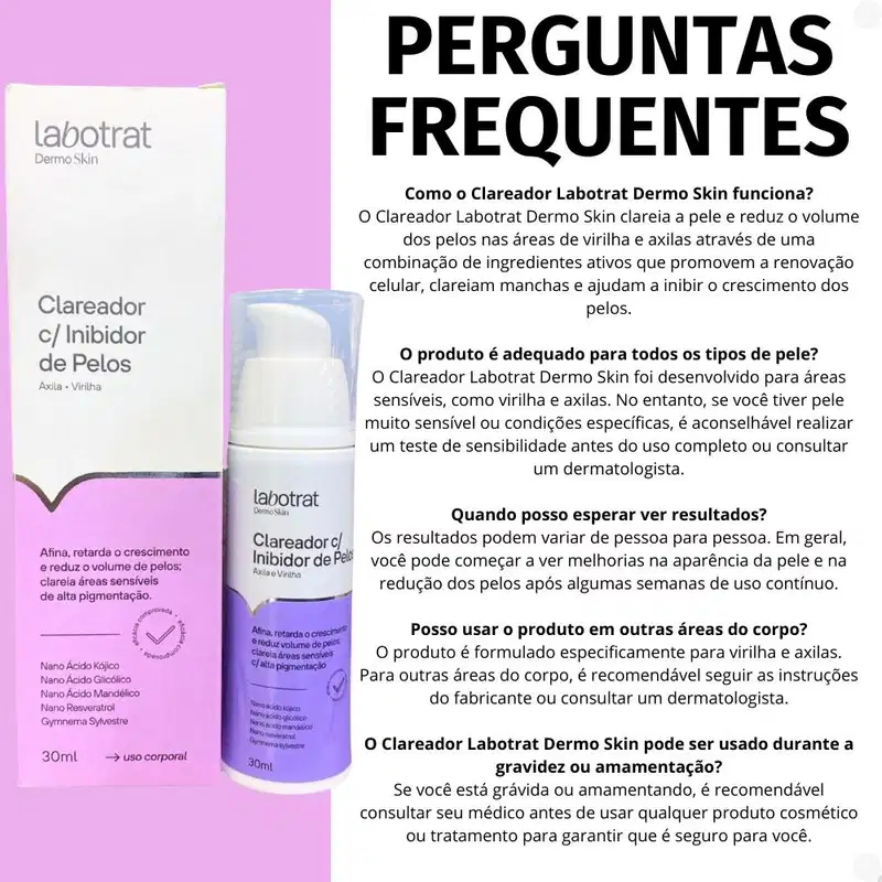 Kit Labotrat Dermo Skin: Inibidor de Pelos Facial e Corporal + Clareador para Virilha e Axilas