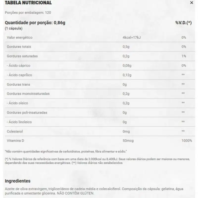 A imagem mostra a tabela nutricional do produto.