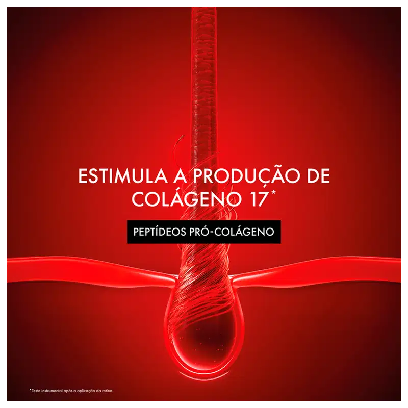 Frasco de tratamento capilar Dercos Collagen Repair 17 da Vichy, com embalagem vermelha e prata, contendo 150g do produto. O rótulo destaca os peptídeos pró-colágeno e o tratamento de ultra reparação para todos os tipos de cabelos danificados.