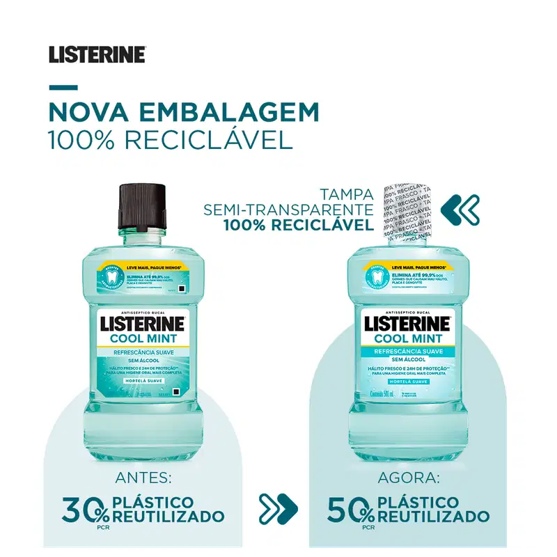 Listerine Cool Mint Refrescância Suave - Antisséptico Bucal 500ml