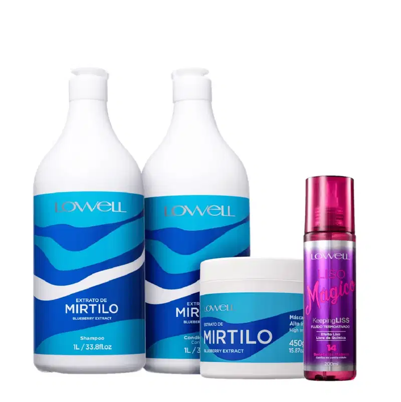 Kit Lowell Extrato de Mirtilo Salon Liss Termoativado (4 Produtos)