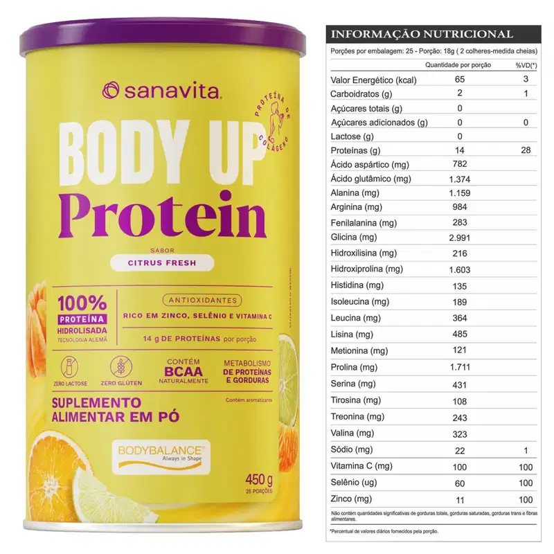 Sanavita Body Up Protein Citrus Fresh - Suplemento Alimentar em Pó 450g