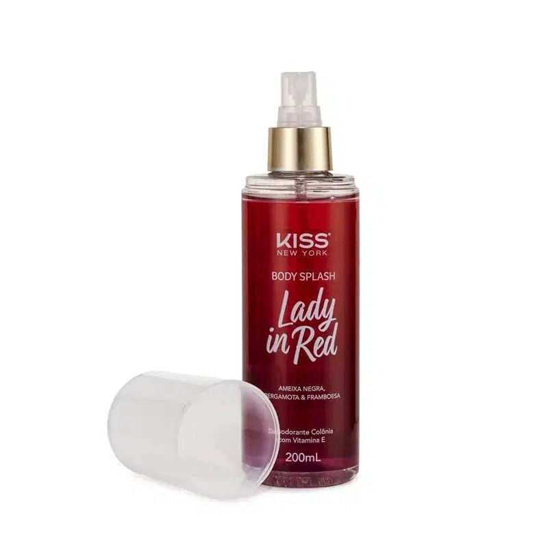 A imagem mostra a embalagem do produto destampada, revelando o detalhe dourado da válvula spray.