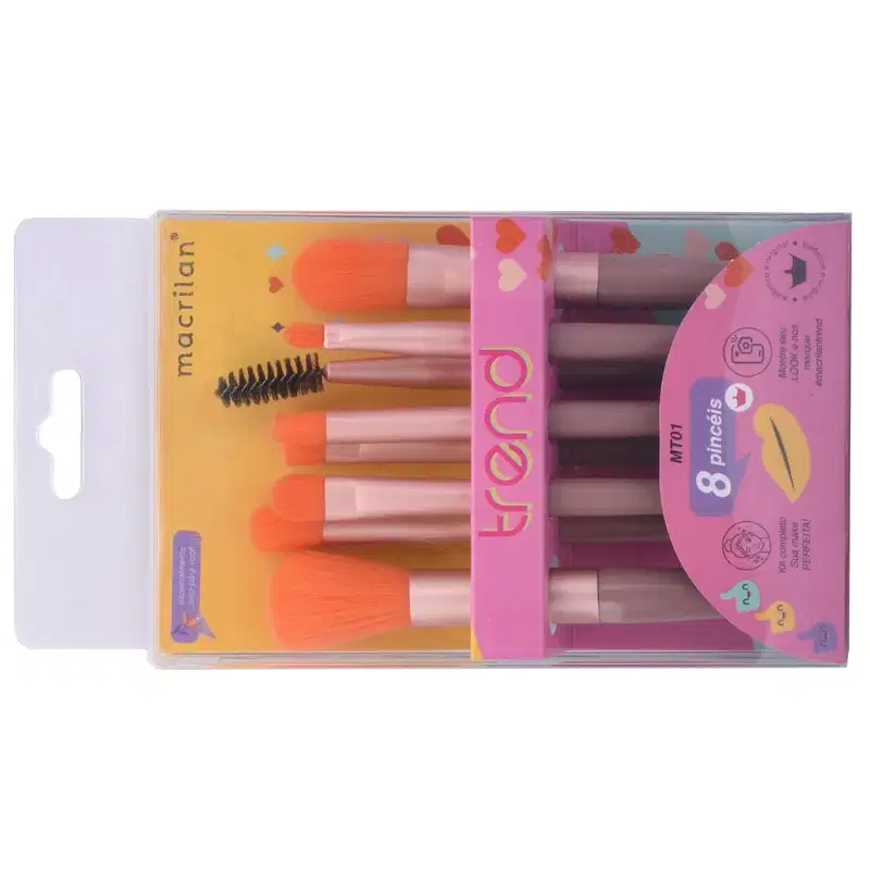 Kit com 8 Pincéis Para Maquiagem Macrilan Trend - MT01 - laranja
